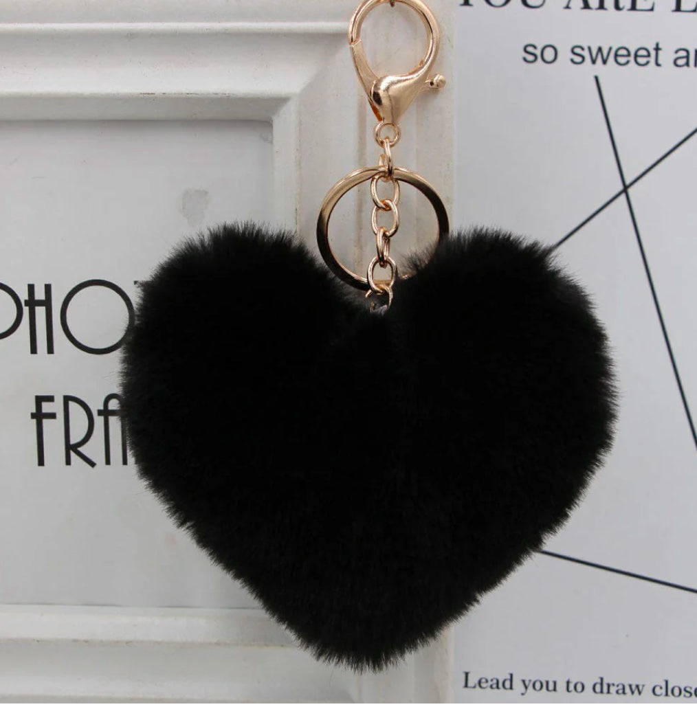 Cute Heart Shaped Fur Ball Pom Pom Keychains