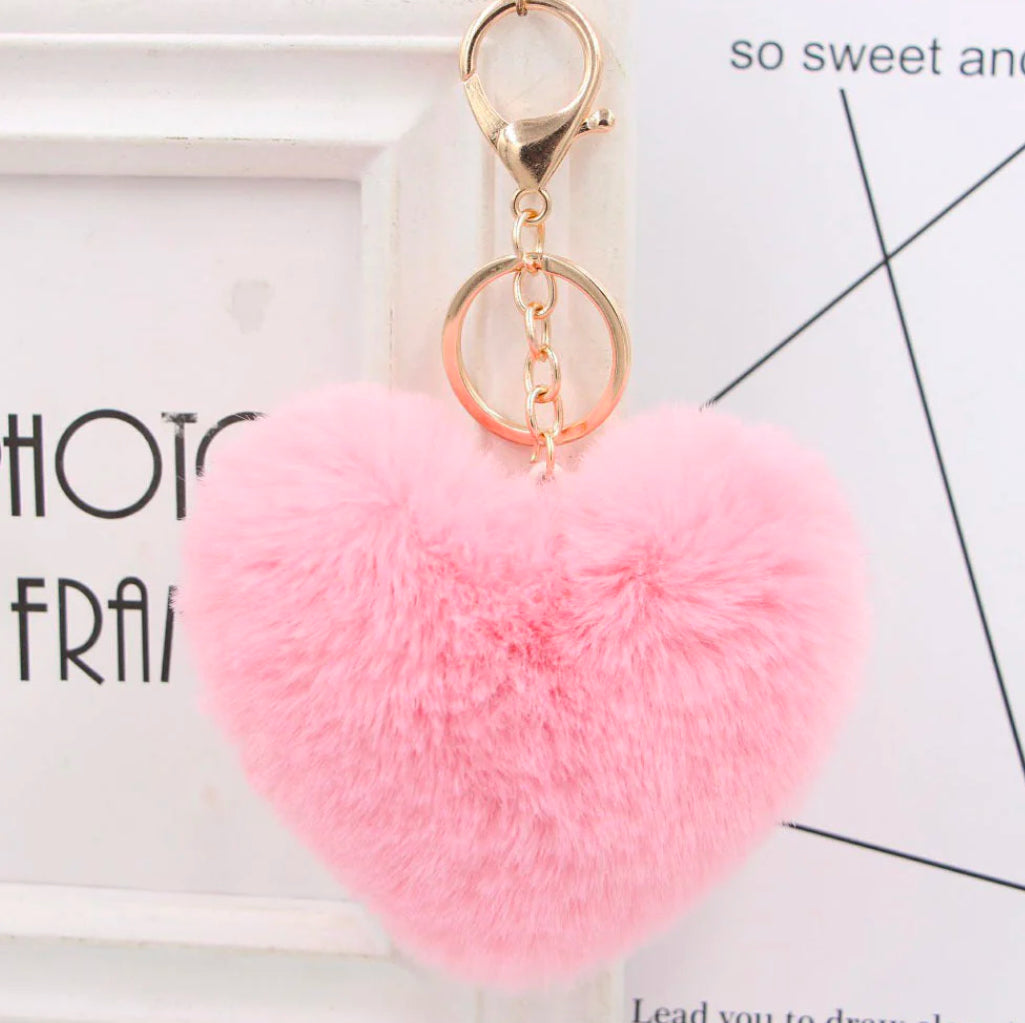 Cute Heart Shaped Fur Ball Pom Pom Keychains