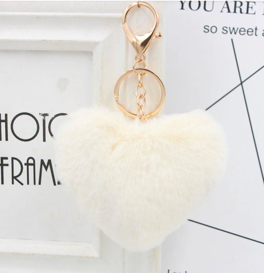 Cute Heart Shaped Fur Ball Pom Pom Keychains