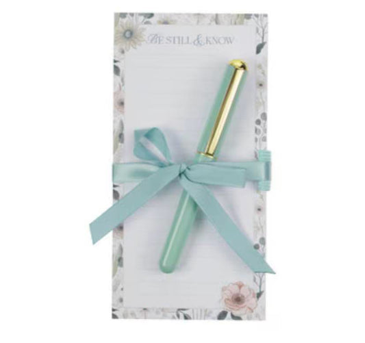 Teal Meadow Magnetic Notepad & Pen Gift Set- Psalm 46:10