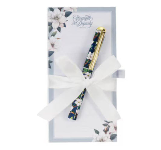 Strength & Dignity Blush Magnolia Magnetic Notepad & Pen Set- Proverbs 31:25