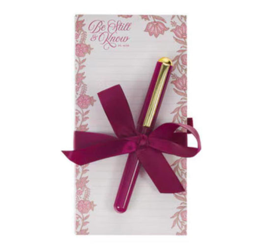 Be Still and Know Pink Spring Floral Notepad and Pen Set - Psalm 46:10